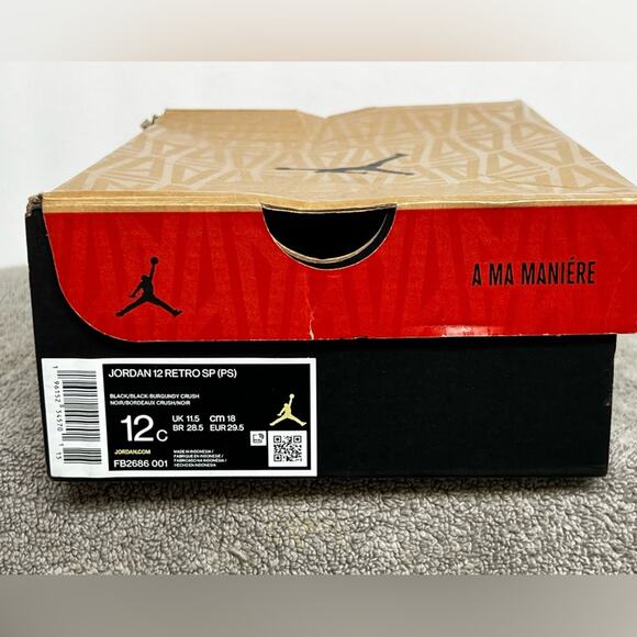 A Ma Maniére x Air Jordan 12 Retro SP PreSchool 'Black' FB2686-001 SIZE 12C - Picture 10 of 11